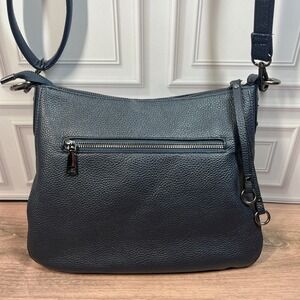 Navy Blue Faux Leather Pebbled Crossbody Bag Shoulder Bag Zipper Pockets Purse